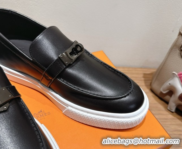 Good Product Hermes Game Smooth Calfskin Slip-on Sneakers with Kelly Buckle Black 2025 H082007 0820066