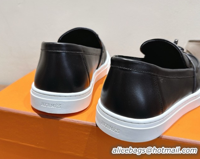 Good Product Hermes Game Smooth Calfskin Slip-on Sneakers with Kelly Buckle Black 2025 H082007 0820066