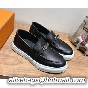 Big Discount Hermes Game Grained Calfskin Slip-on Sneakers with Kelly Buckle Black 2025 H082007 0820063
