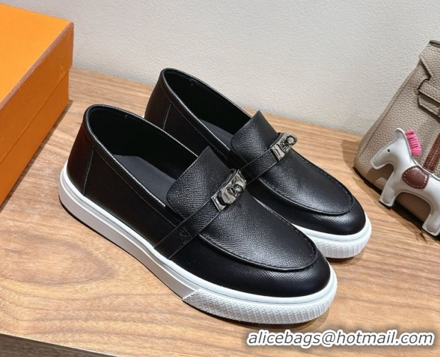Big Discount Hermes Game Grained Calfskin Slip-on Sneakers with Kelly Buckle Black 2025 H082007 0820063
