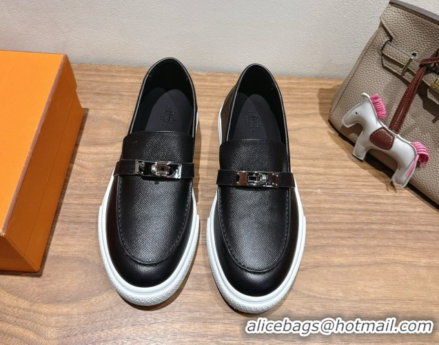 Big Discount Hermes Game Grained Calfskin Slip-on Sneakers with Kelly Buckle Black 2025 H082007 0820063