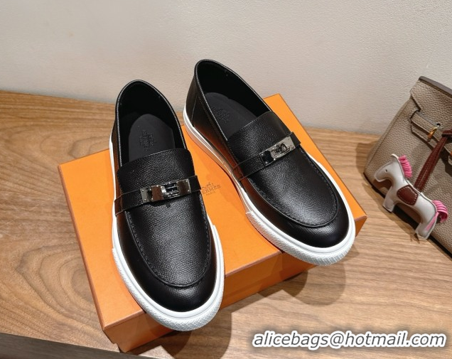 Big Discount Hermes Game Grained Calfskin Slip-on Sneakers with Kelly Buckle Black 2025 H082007 0820063