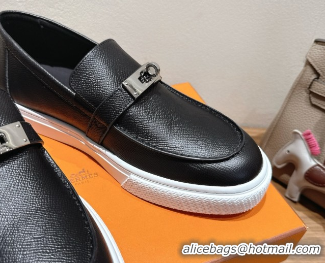 Big Discount Hermes Game Grained Calfskin Slip-on Sneakers with Kelly Buckle Black 2025 H082007 0820063