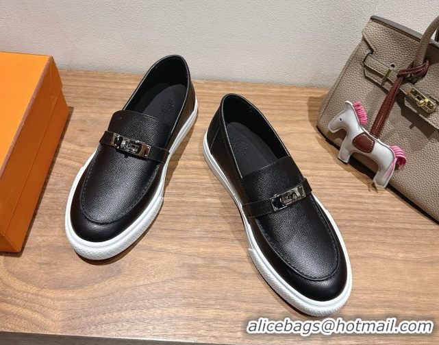 Big Discount Hermes Game Grained Calfskin Slip-on Sneakers with Kelly Buckle Black 2025 H082007 0820063
