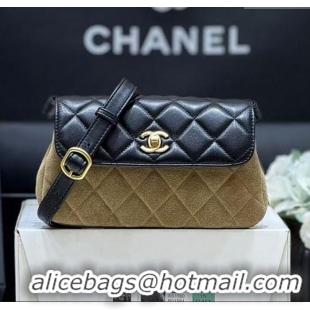 Inexpensive Chanel Suede & Lambskin Phone Holder with Strap AP4677 Beige/Black 2025 Top Quality