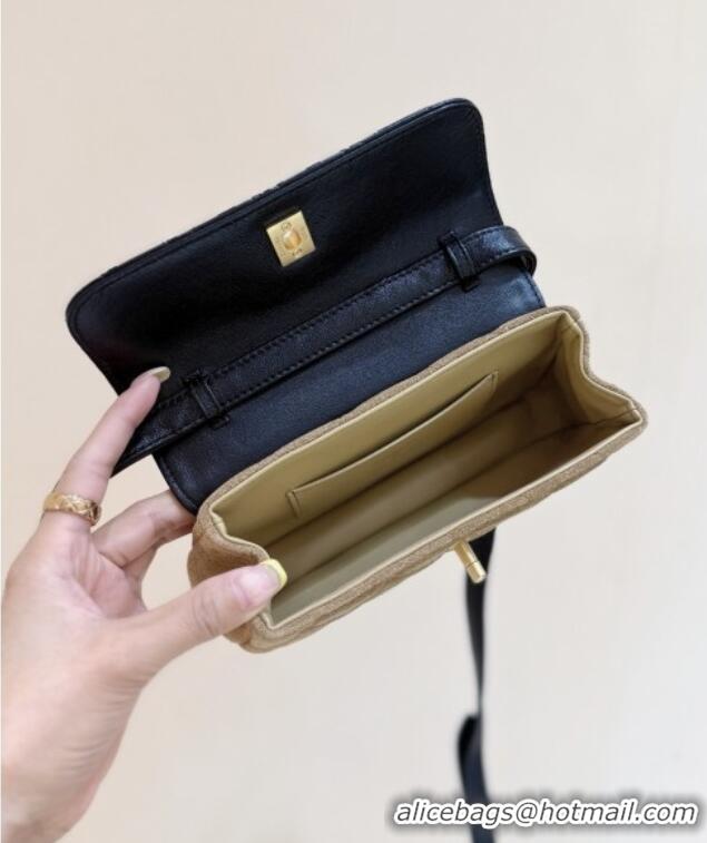 Inexpensive Chanel Suede & Lambskin Phone Holder with Strap AP4677 Beige/Black 2025 Top Quality