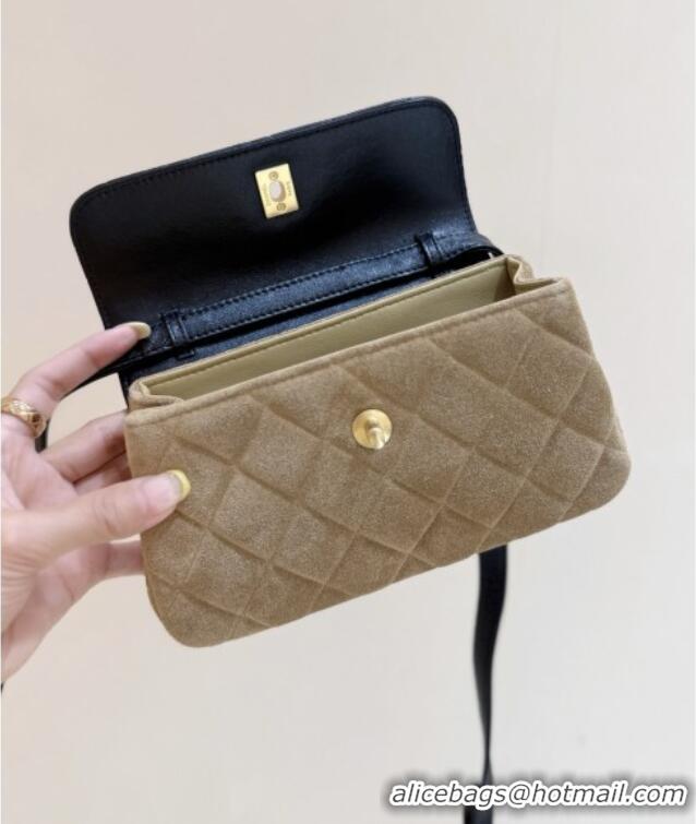 Inexpensive Chanel Suede & Lambskin Phone Holder with Strap AP4677 Beige/Black 2025 Top Quality