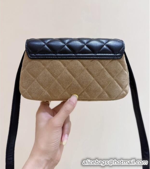 Inexpensive Chanel Suede & Lambskin Phone Holder with Strap AP4677 Beige/Black 2025 Top Quality