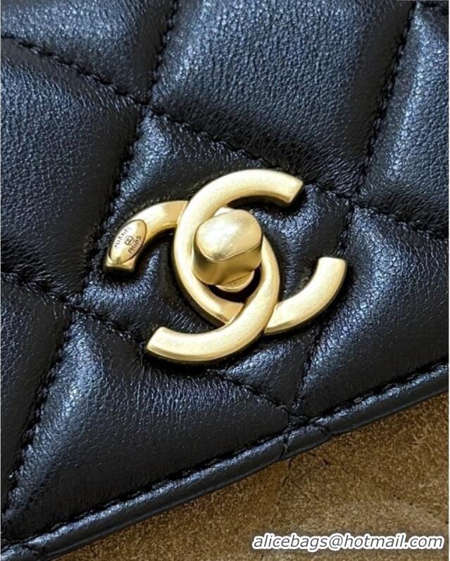 Inexpensive Chanel Suede & Lambskin Phone Holder with Strap AP4677 Beige/Black 2025 Top Quality