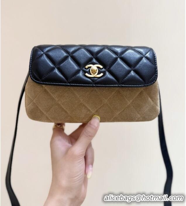 Inexpensive Chanel Suede & Lambskin Phone Holder with Strap AP4677 Beige/Black 2025 Top Quality