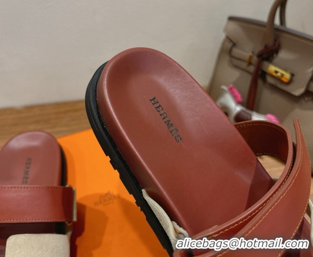 Affordable Price Hermes Chypre Slide Sandals in Calfskin and Suede Grey/Brown 2025 H082008 0820071