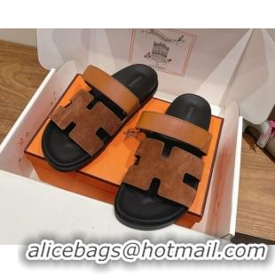 Best Price Hermes Chypre Slide Sandals in Calfskin Suede Tan/Brown 2025 H082008 0820072