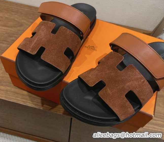 Best Price Hermes Chypre Slide Sandals in Calfskin Suede Tan/Brown 2025 H082008 0820072