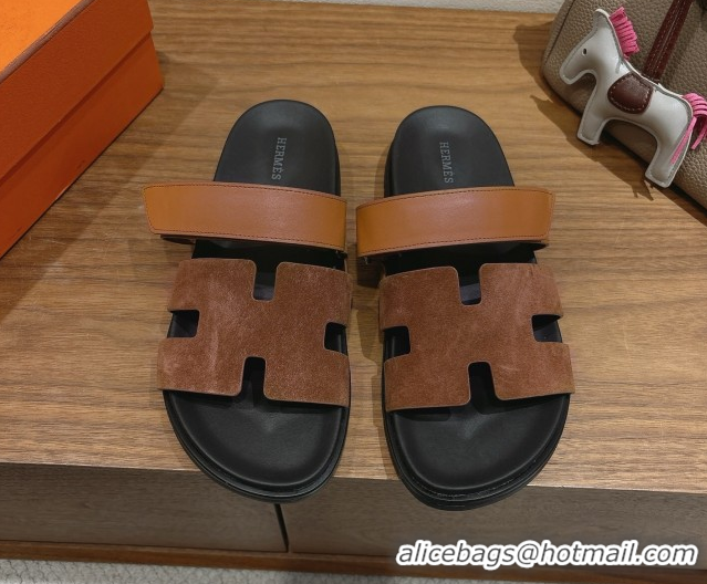 Best Price Hermes Chypre Slide Sandals in Calfskin Suede Tan/Brown 2025 H082008 0820072