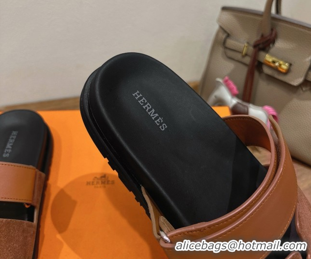 Best Price Hermes Chypre Slide Sandals in Calfskin Suede Tan/Brown 2025 H082008 0820072