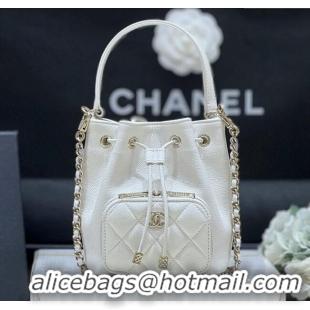 Top Grade Chanel Clutch with Chain in Grained Shiny Calfskin AP4775 White 2025 Top Quality