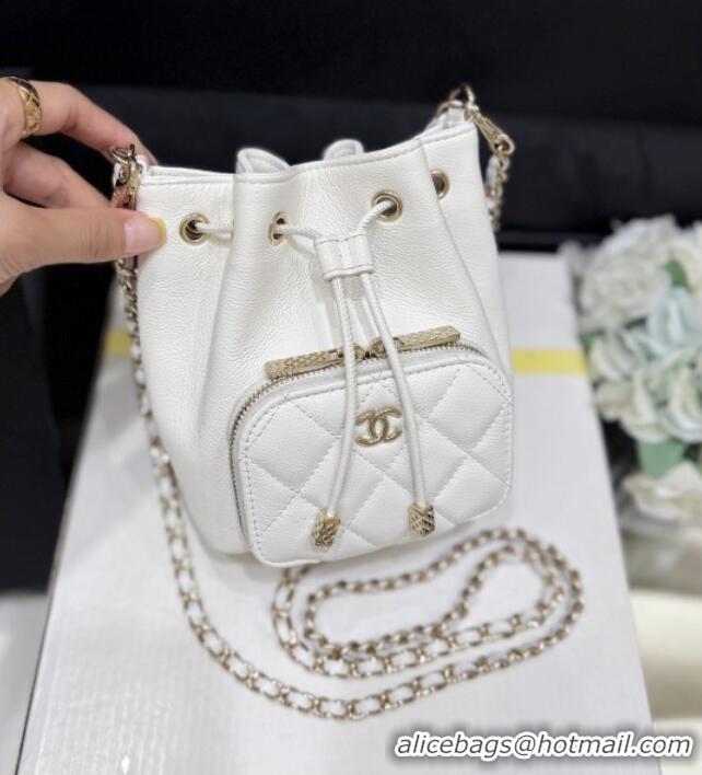 Top Grade Chanel Clutch with Chain in Grained Shiny Calfskin AP4775 White 2025 Top Quality