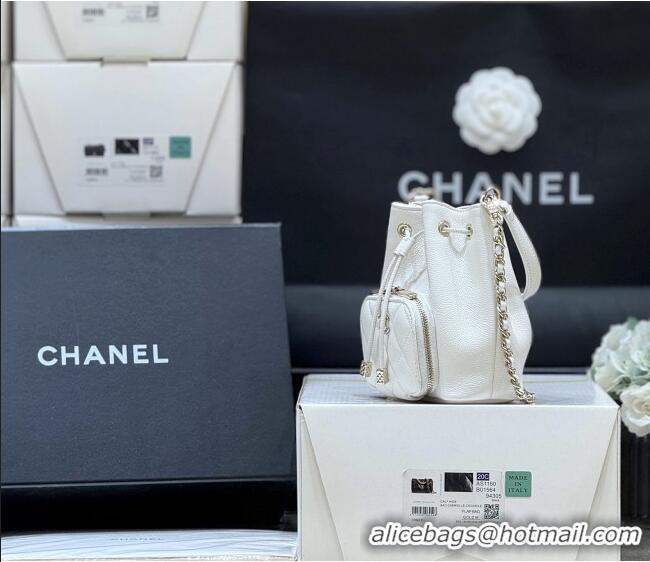 Top Grade Chanel Clutch with Chain in Grained Shiny Calfskin AP4775 White 2025 Top Quality