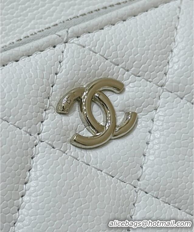 Top Grade Chanel Clutch with Chain in Grained Shiny Calfskin AP4775 White 2025 Top Quality