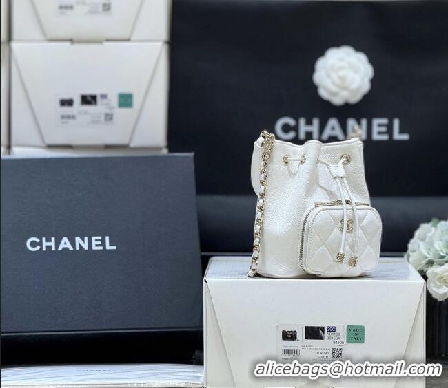 Top Grade Chanel Clutch with Chain in Grained Shiny Calfskin AP4775 White 2025 Top Quality