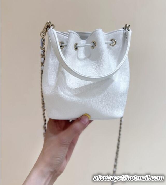 Top Grade Chanel Clutch with Chain in Grained Shiny Calfskin AP4775 White 2025 Top Quality