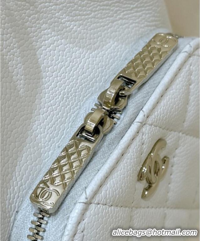 Top Grade Chanel Clutch with Chain in Grained Shiny Calfskin AP4775 White 2025 Top Quality