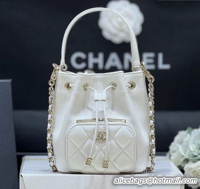 Top Grade Chanel Clutch with Chain in Grained Shiny Calfskin AP4775 White 2025 Top Quality