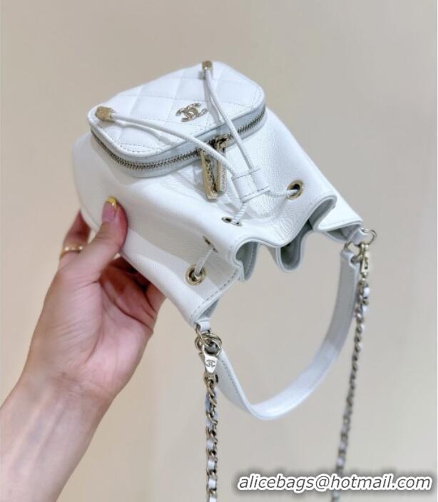 Top Grade Chanel Clutch with Chain in Grained Shiny Calfskin AP4775 White 2025 Top Quality