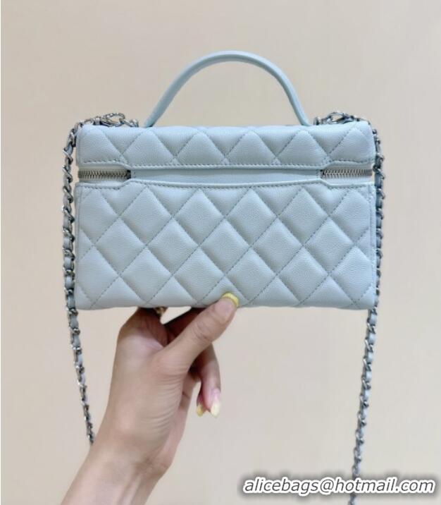 Best Grade Chanel Shiny Grained Calfskin Vanity with Chain and Star AP4854 Light Blue 2025 Top Quality