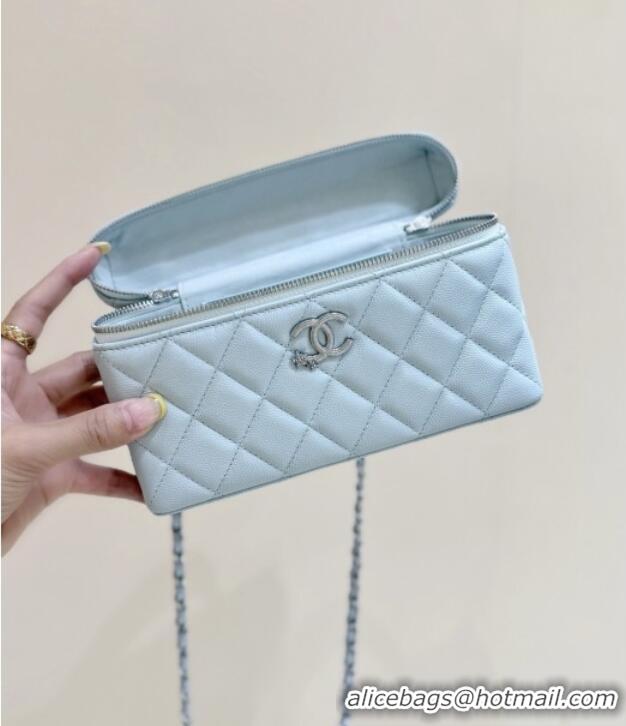 Best Grade Chanel Shiny Grained Calfskin Vanity with Chain and Star AP4854 Light Blue 2025 Top Quality