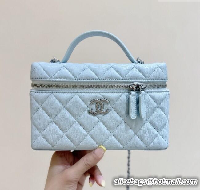 Best Grade Chanel Shiny Grained Calfskin Vanity with Chain and Star AP4854 Light Blue 2025 Top Quality