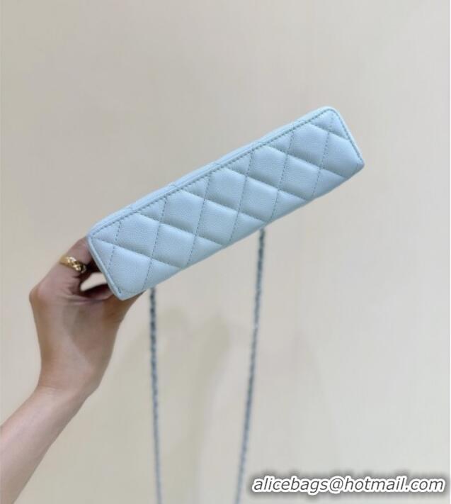 Best Grade Chanel Shiny Grained Calfskin Vanity with Chain and Star AP4854 Light Blue 2025 Top Quality