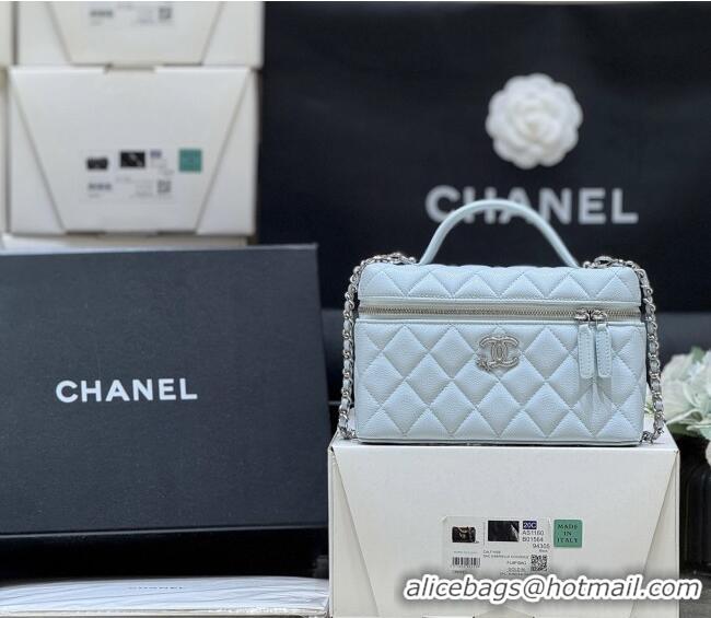 Best Grade Chanel Shiny Grained Calfskin Vanity with Chain and Star AP4854 Light Blue 2025 Top Quality