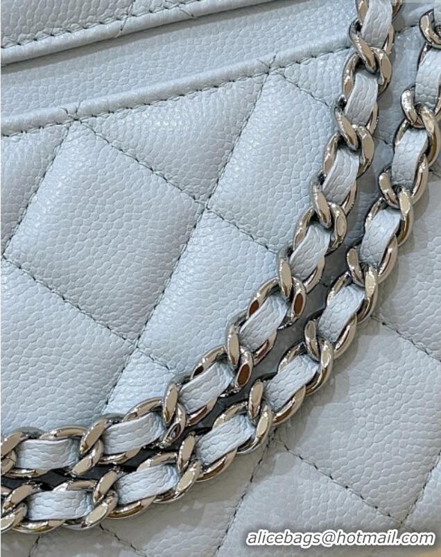 Best Grade Chanel Shiny Grained Calfskin Vanity with Chain and Star AP4854 Light Blue 2025 Top Quality