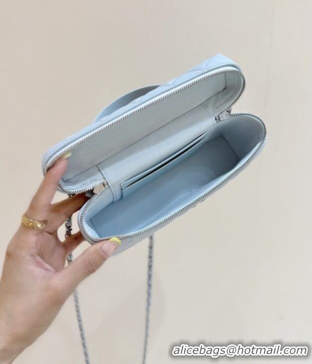 Best Grade Chanel Shiny Grained Calfskin Vanity with Chain and Star AP4854 Light Blue 2025 Top Quality