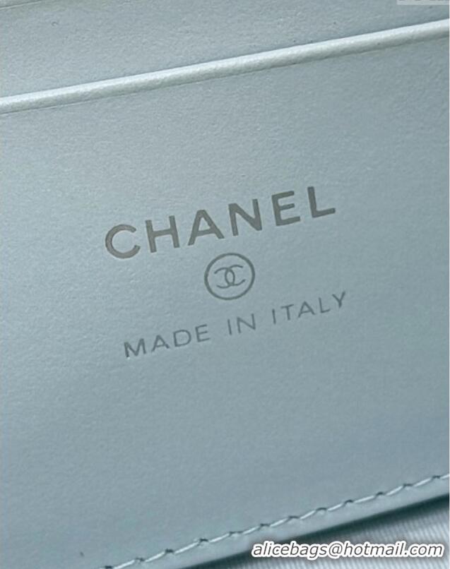 Best Grade Chanel Shiny Grained Calfskin Vanity with Chain and Star AP4854 Light Blue 2025 Top Quality