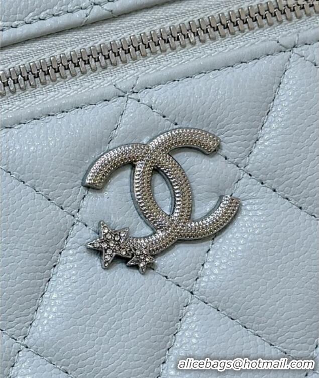Best Grade Chanel Shiny Grained Calfskin Vanity with Chain and Star AP4854 Light Blue 2025 Top Quality