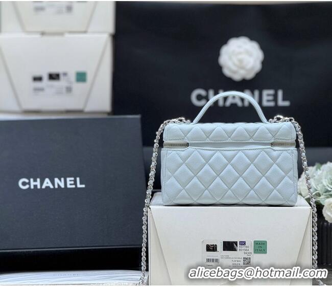 Best Grade Chanel Shiny Grained Calfskin Vanity with Chain and Star AP4854 Light Blue 2025 Top Quality
