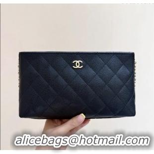 Buy Discount Chanel Pouch in Grained Shiny Calfskin AP4700 Black 2025 Top Quality