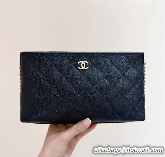 Buy Discount Chanel Pouch in Grained Shiny Calfskin AP4700 Black 2025 Top Quality