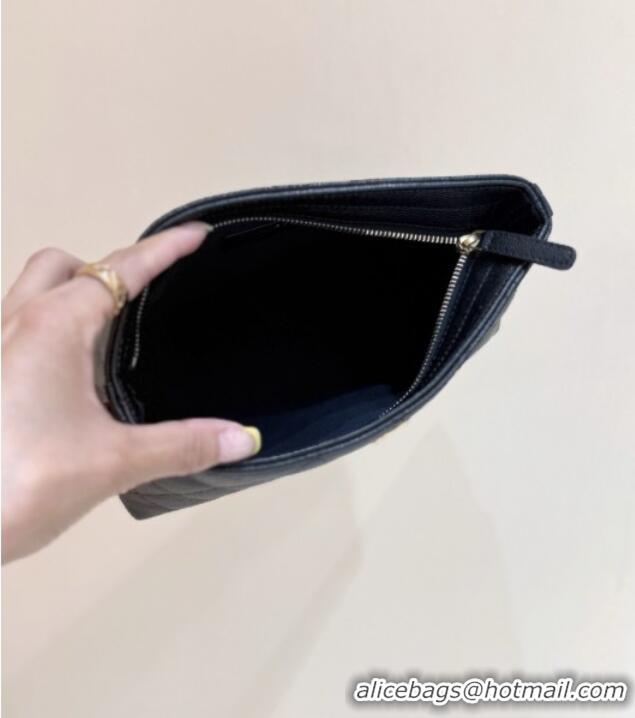 Buy Discount Chanel Pouch in Grained Shiny Calfskin AP4700 Black 2025 Top Quality
