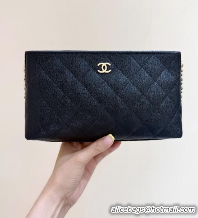 Buy Discount Chanel Pouch in Grained Shiny Calfskin AP4700 Black 2025 Top Quality