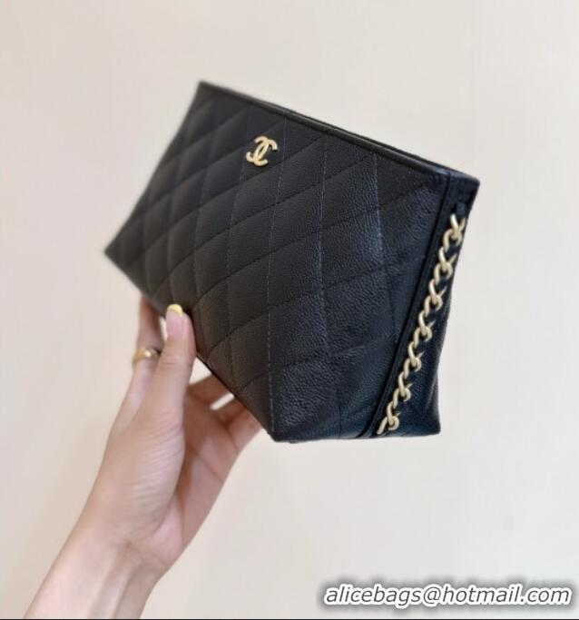 Buy Discount Chanel Pouch in Grained Shiny Calfskin AP4700 Black 2025 Top Quality