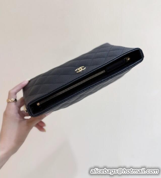 Buy Discount Chanel Pouch in Grained Shiny Calfskin AP4700 Black 2025 Top Quality