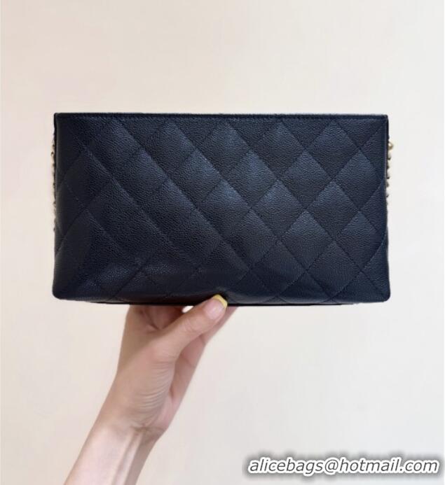 Buy Discount Chanel Pouch in Grained Shiny Calfskin AP4700 Black 2025 Top Quality