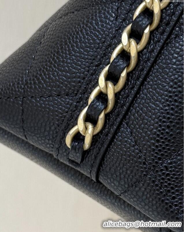 Buy Discount Chanel Pouch in Grained Shiny Calfskin AP4700 Black 2025 Top Quality