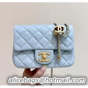 Good Taste Chanel Shiny Lambskin Mini Square Flap Bag with CC Chain AS5758 Light Blue 2025 Top Quality