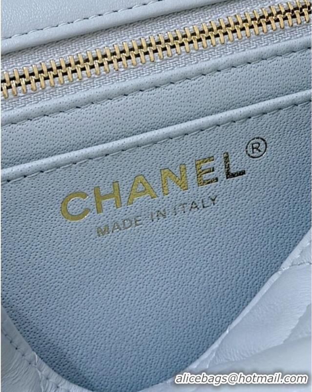 Good Taste Chanel Shiny Lambskin Mini Square Flap Bag with CC Chain AS5758 Light Blue 2025 Top Quality