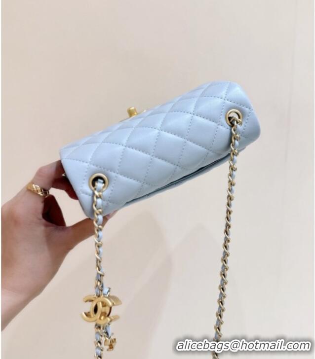 Good Taste Chanel Shiny Lambskin Mini Square Flap Bag with CC Chain AS5758 Light Blue 2025 Top Quality