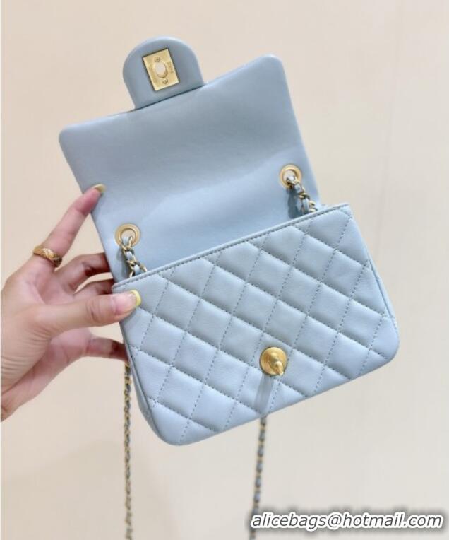 Good Taste Chanel Shiny Lambskin Mini Square Flap Bag with CC Chain AS5758 Light Blue 2025 Top Quality